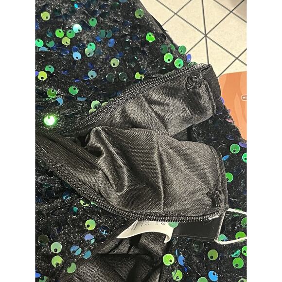 NWT High Waist Sequin Shorts Green Blue Sz L - Picture 3 of 5